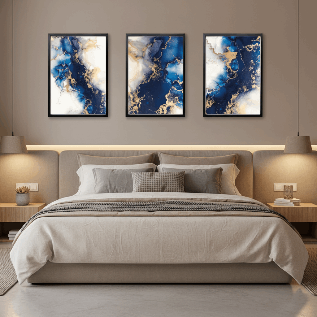 Luxury Abstract Wall Frame Set of 3 - Modern Abstract Framed Wall Art Decor Pakistan