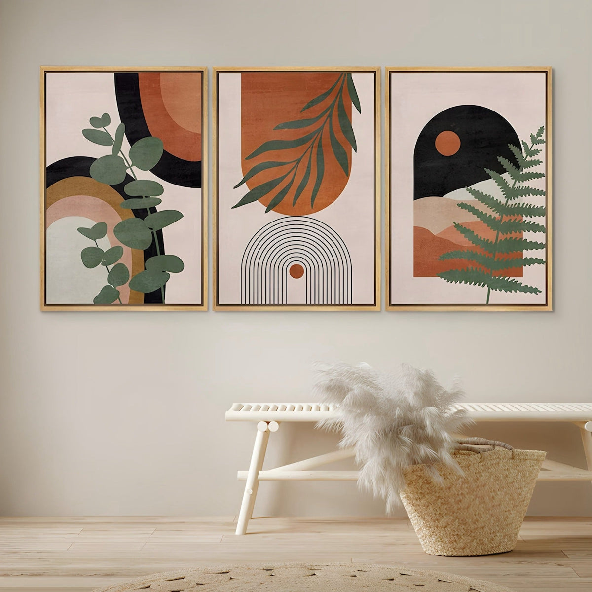 Boho Abstract Botanical Wall Art Set of 3 - Framed Botanical Floral Wall Art for Living Room Decor Pakistan - 13x18 A3 White