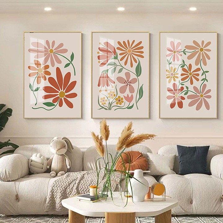 Boho Floral Wall Art Set of 3 - Framed Botanical Floral Wall Art for Living Room Decor Pakistan - 13x18 A3 White