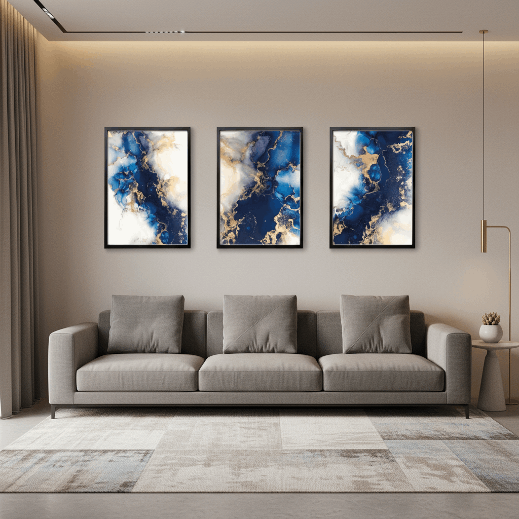 Luxury Abstract Wall Frame Set of 3 - Modern Abstract Framed Wall Art Decor Pakistan