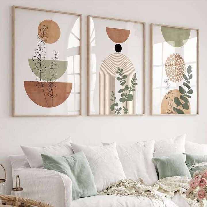Minimal Botanical Abstract Wall Frame Set of 3 - Modern Abstract Framed Wall Art Decor Pakistan - 13x18 A3 White