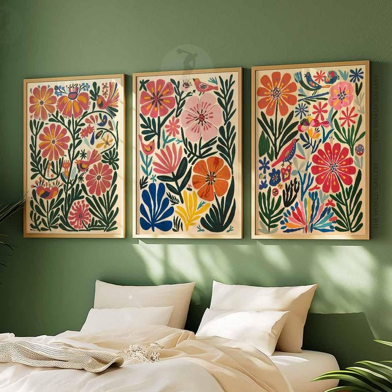 Vibrant Botanical Wall Frame Set of 3 - Framed Botanical Floral Wall Art for Living Room Decor Pakistan - 13x18 A3 White