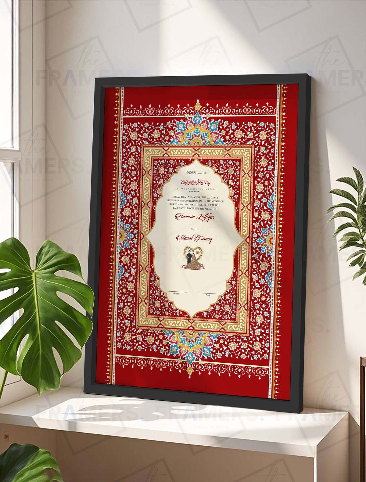 Red Mughal Nikkah Certificate Frame nikkah certificate frame in black finish