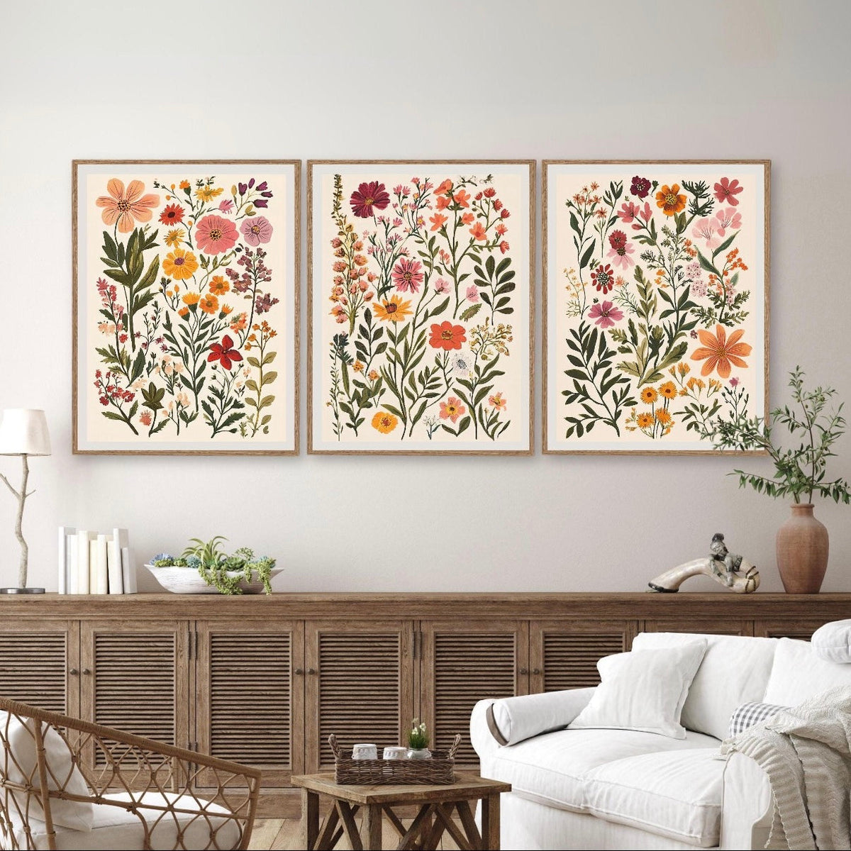 Vintage Botanical Wildflower Wall Frame Set of 3 - Framed Botanical Floral Wall Art for Living Room Decor Pakistan - 13x18 A3 White