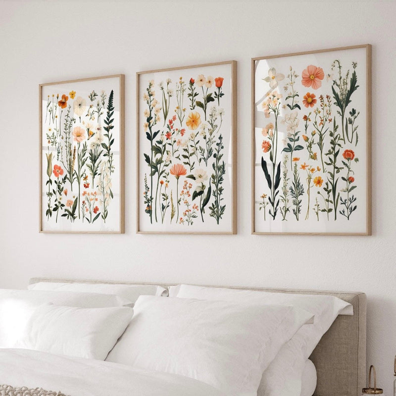 Minimalist Botanical Wildflower Wall Frame Set of 3 - Framed Botanical Floral Wall Art for Living Room Decor Pakistan - 13x18 A3 White