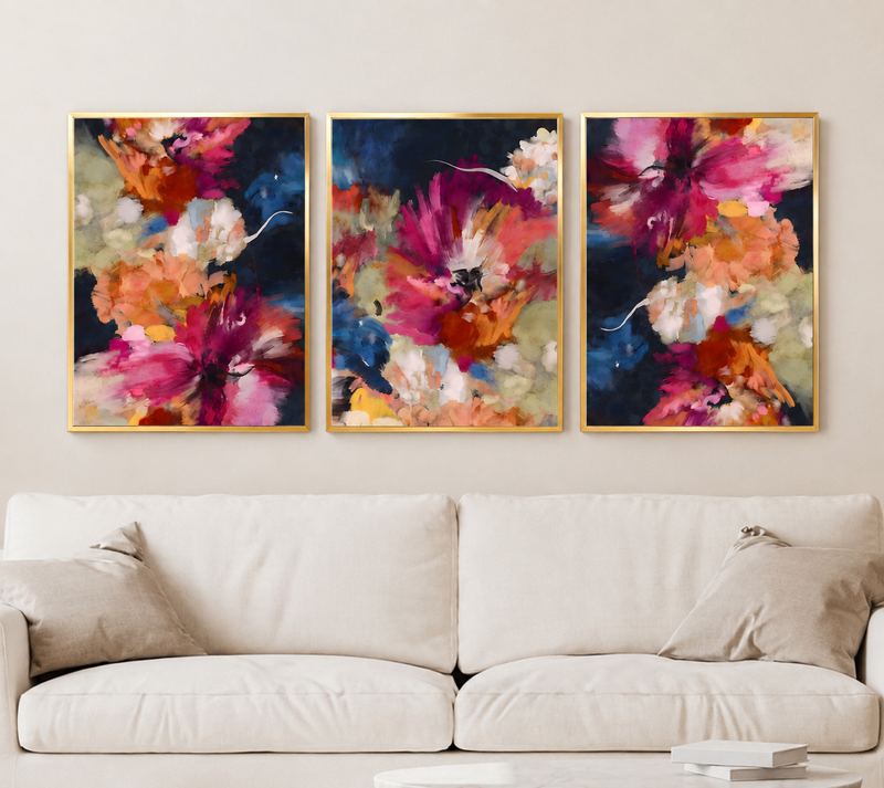 Floral Wall Art Set of 3 - Design 02 - Framed Botanical Floral Wall Art for Living Room Decor Pakistan - 13x18 A3 White