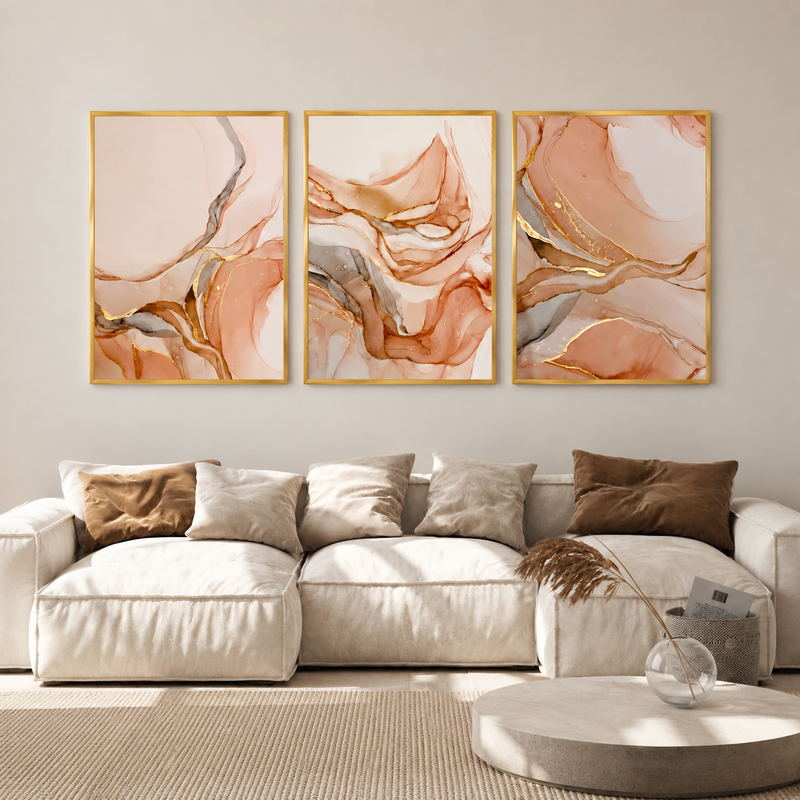 Blush Marble Abstract Wall Art Set of 3 - Modern Abstract Framed Wall Art Decor Pakistan - 13x18 A3 White