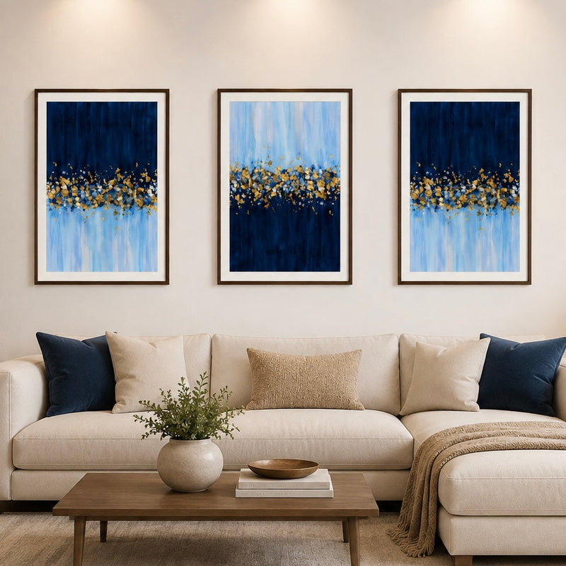 Modern Neutral Abstract Digital Printed Wall Art Set of 3 - Modern Abstract Framed Wall Art Decor Pakistan - 13x18 A3 White