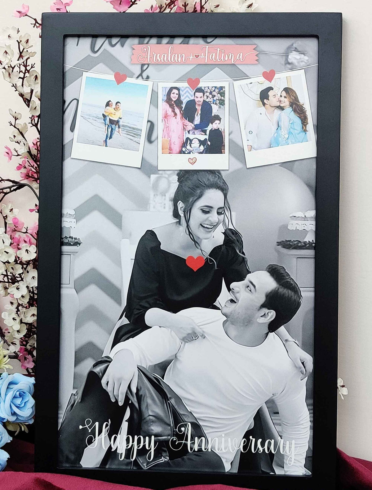 Personalised 1st Year Anniversary Photo Frame – Custom Couple Collage with Names – Premium Quality Print