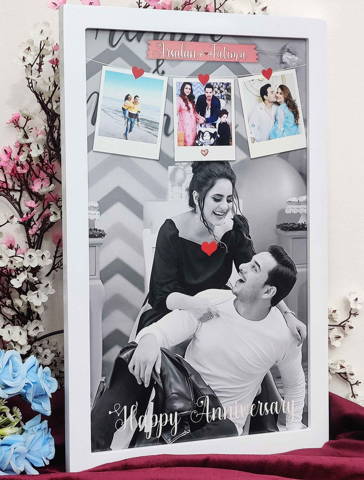 Personalised 1st Year Anniversary Photo Frame – Custom Couple Collage with Names – Premium Quality Print