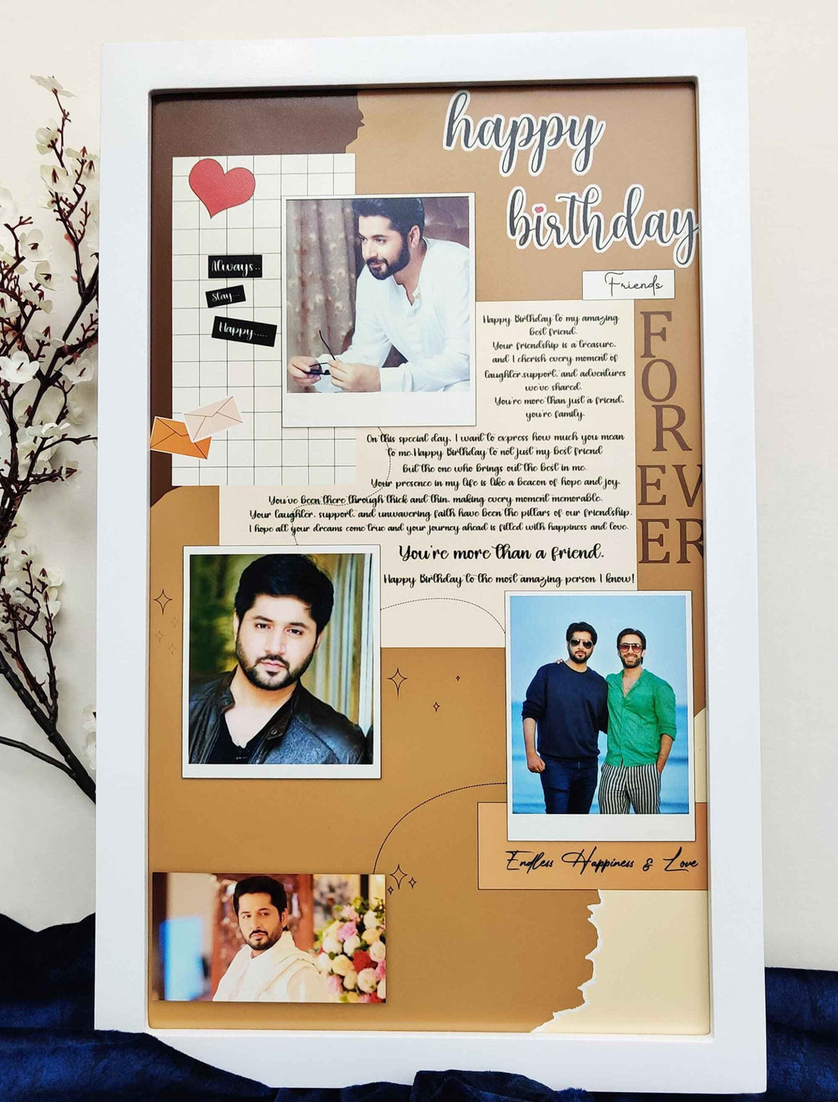 Custom Birthday Memory Frame – Personalised Collage with 4 Photos & Emotional Message