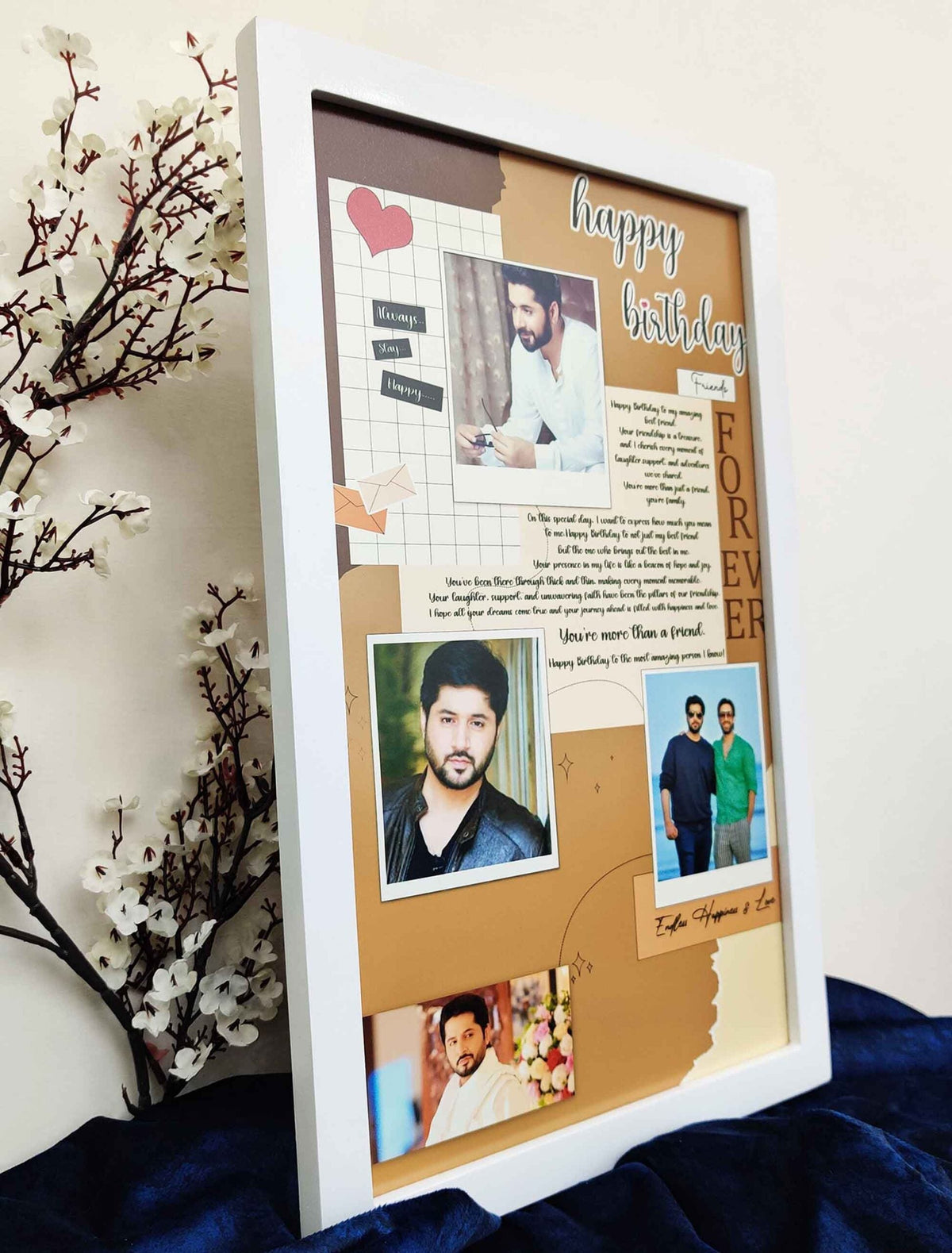 Custom Birthday Memory Frame – Personalised Collage with 4 Photos & Emotional Message