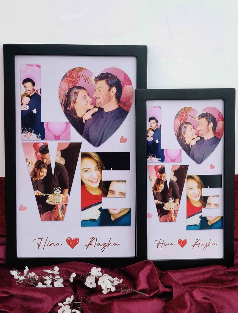 Personalized "LOVE" Photo Frame – Custom Couple Name & Photos – Perfect Anniversary & Valentine Gift