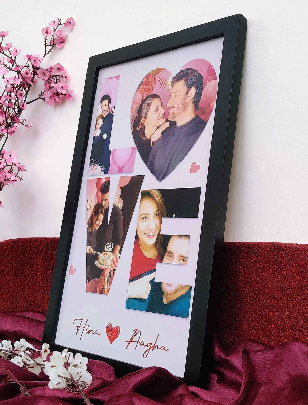 Personalized "LOVE" Photo Frame – Custom Couple Name & Photos – Perfect Anniversary & Valentine Gift
