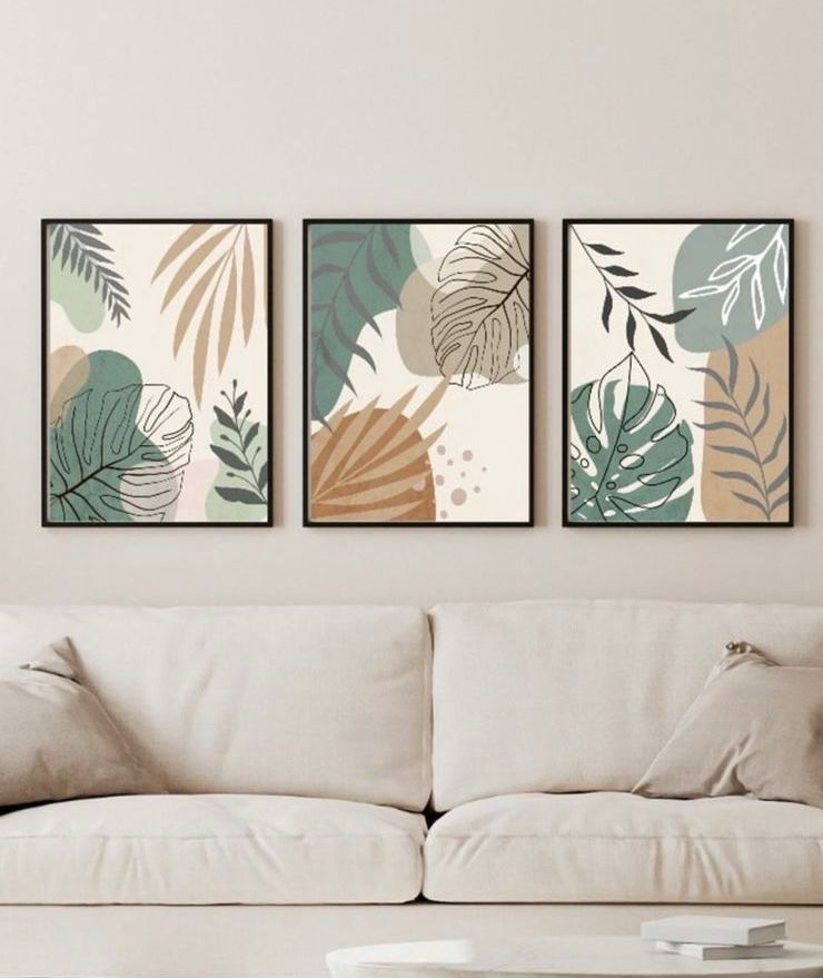 Botanical Abstract Wall Art Set of 3 - Modern Abstract Framed Wall Art Decor Pakistan - 13x18 A3 White