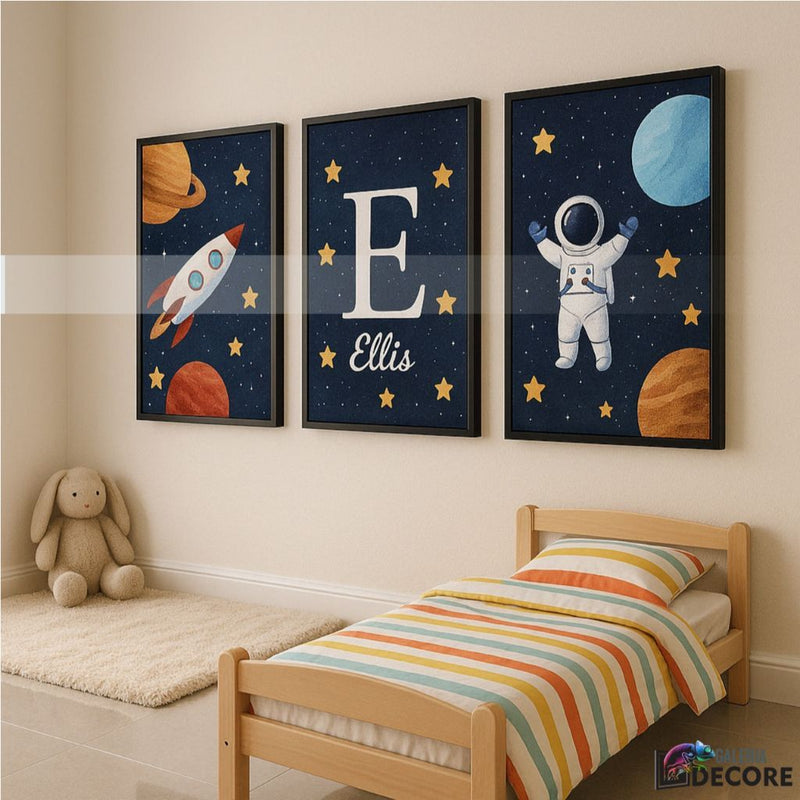 Space Adventure Astronaut and Rocket Kids Wall Frames Set of 3 Space Wall Art