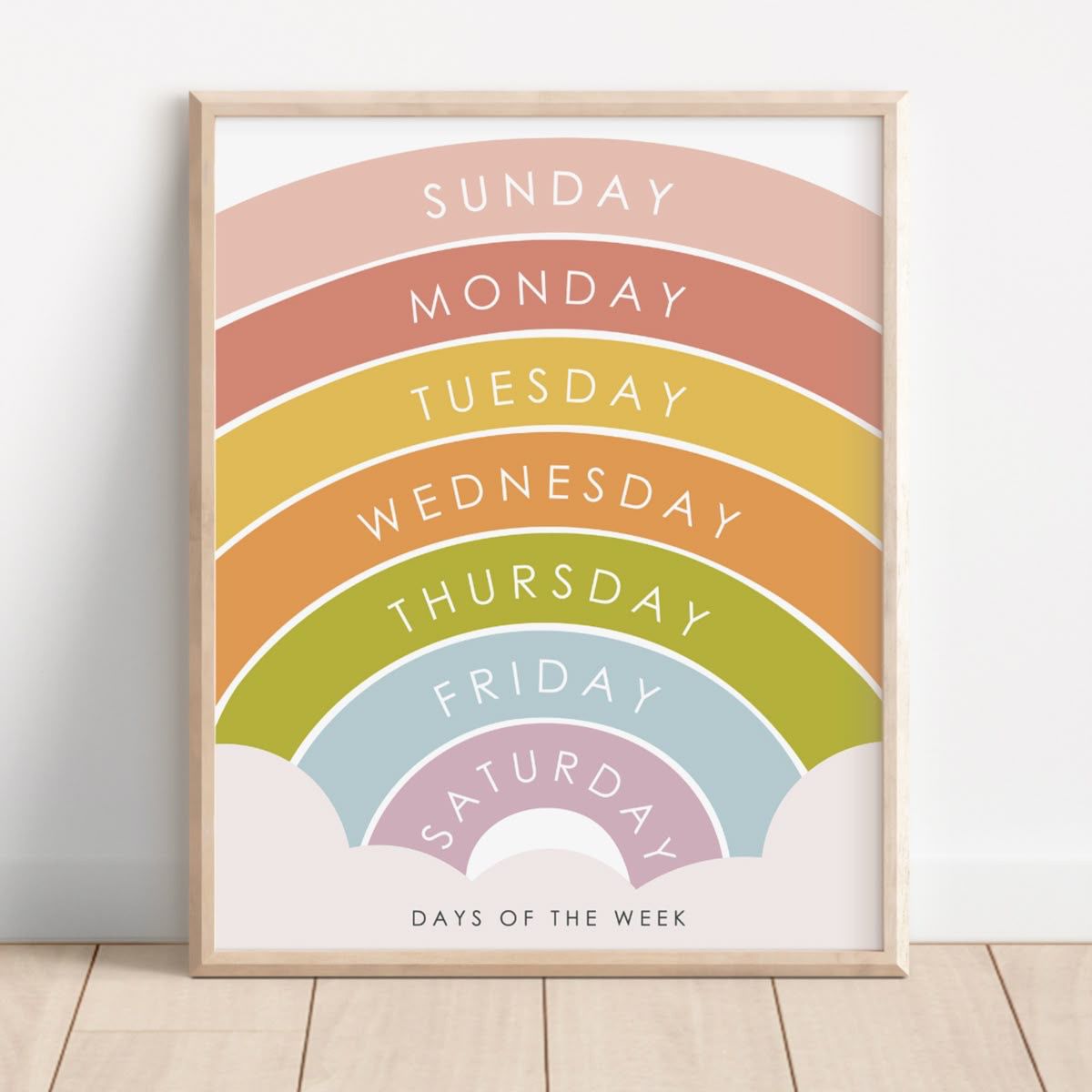 Days of the Week Educational Wall Frame for Kids Playroom and Nursery