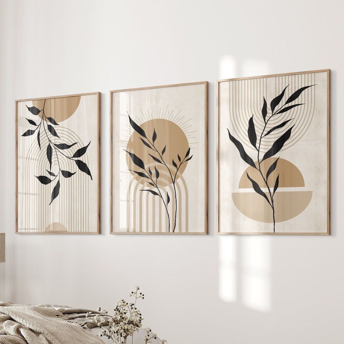 Modern Abstract Botanical Wall Frame Set of 3 - Modern Abstract Framed Wall Art Decor Pakistan - 13x18 A3 White