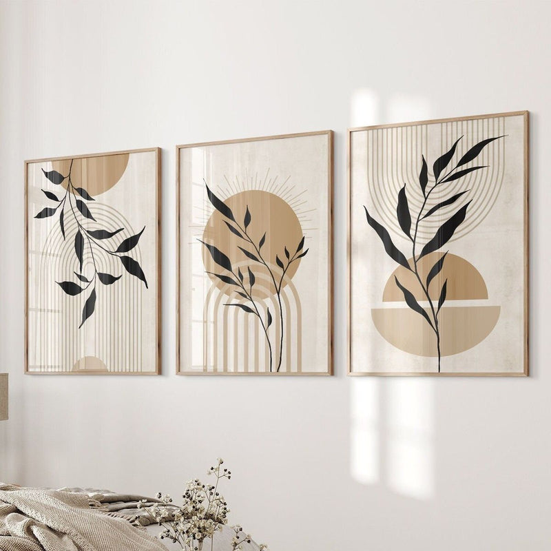 Modern Abstract Botanical Wall Frame Set of 3 - Modern Abstract Framed Wall Art Decor Pakistan - 13x18 A3 White