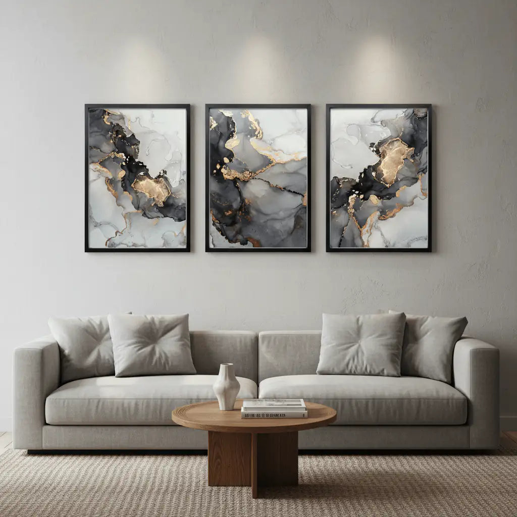 Abstract Wall Art Set of 3 - Modern Abstract Framed Wall Art Decor Pakistan