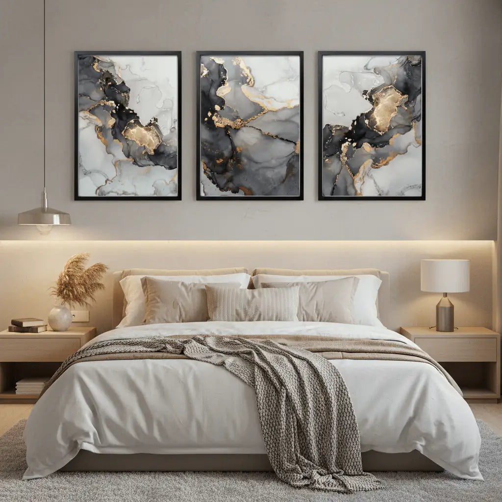 Abstract Wall Art Set of 3 - Modern Abstract Framed Wall Art Decor Pakistan