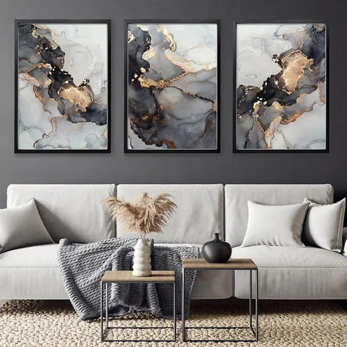 Abstract Wall Art Set of 3 - Modern Abstract Framed Wall Art Decor Pakistan - 13x18 A3 White