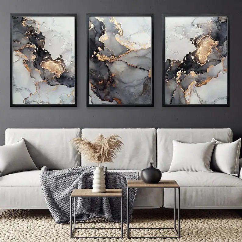 Abstract Wall Art Set of 3 - Modern Abstract Framed Wall Art Decor Pakistan - 13x18 A3 White