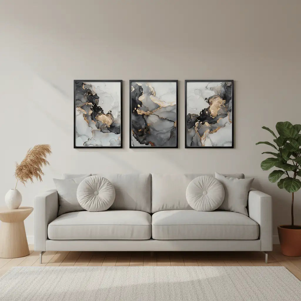 Abstract Wall Art Set of 3 - Modern Abstract Framed Wall Art Decor Pakistan