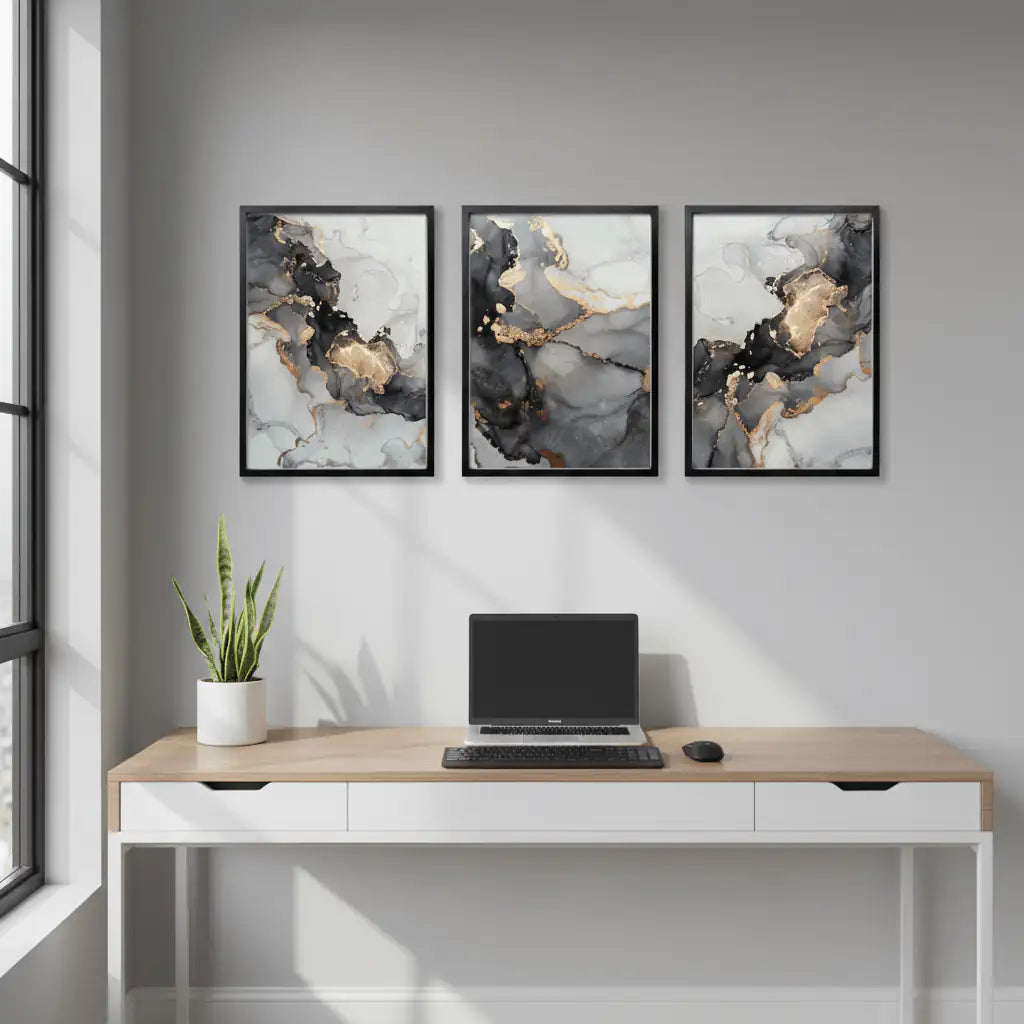 Abstract Wall Art Set of 3 - Modern Abstract Framed Wall Art Decor Pakistan