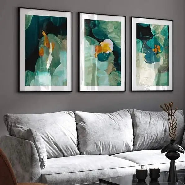 Bold Abstract Wall Art Frame Set of 3 - Modern Abstract Framed Wall Art Decor Pakistan - 13x18 A3 White