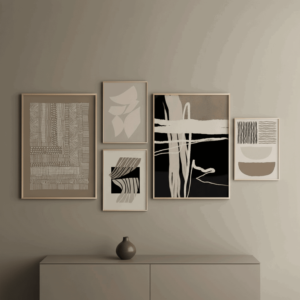 Contemporary Abstract Wall Art Set of 5 - Modern Abstract Framed Wall Art Decor Pakistan