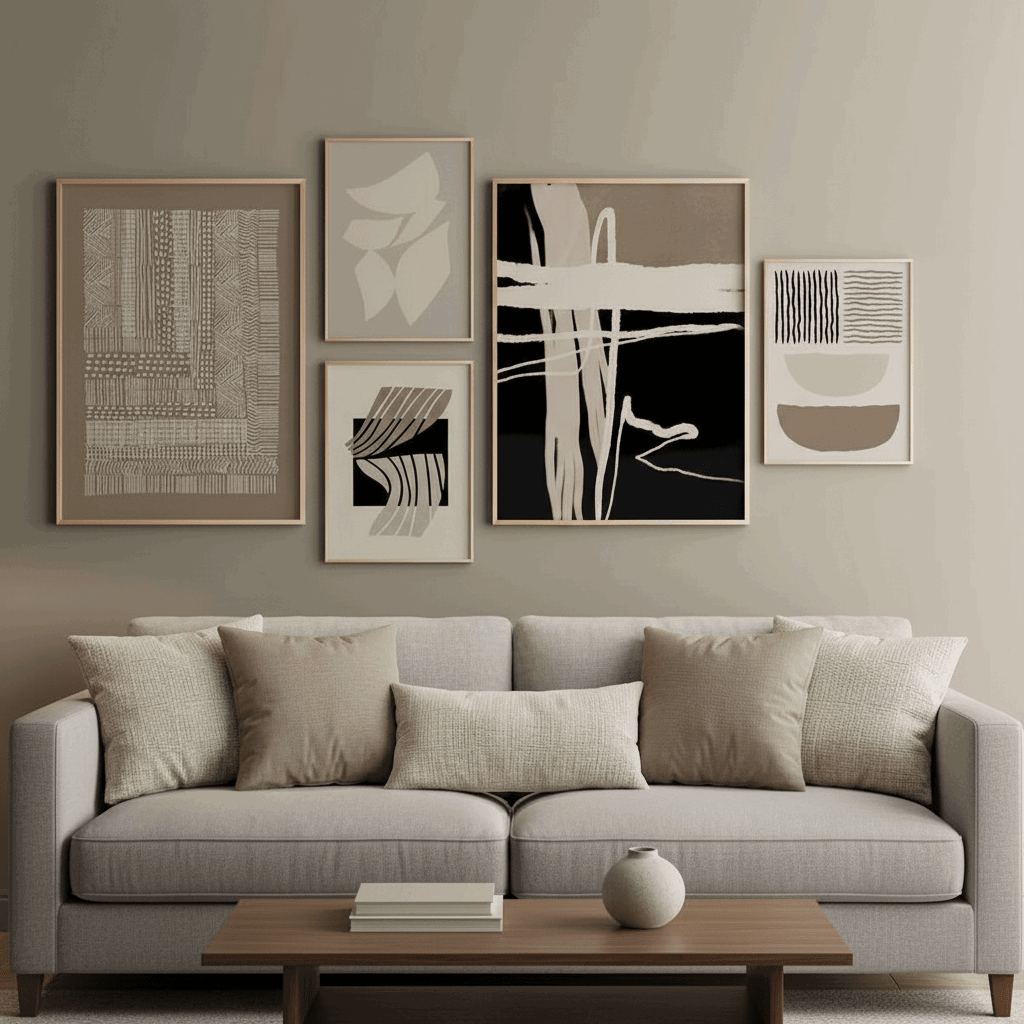 Contemporary Abstract Wall Art Set of 5 - Modern Abstract Framed Wall Art Decor Pakistan