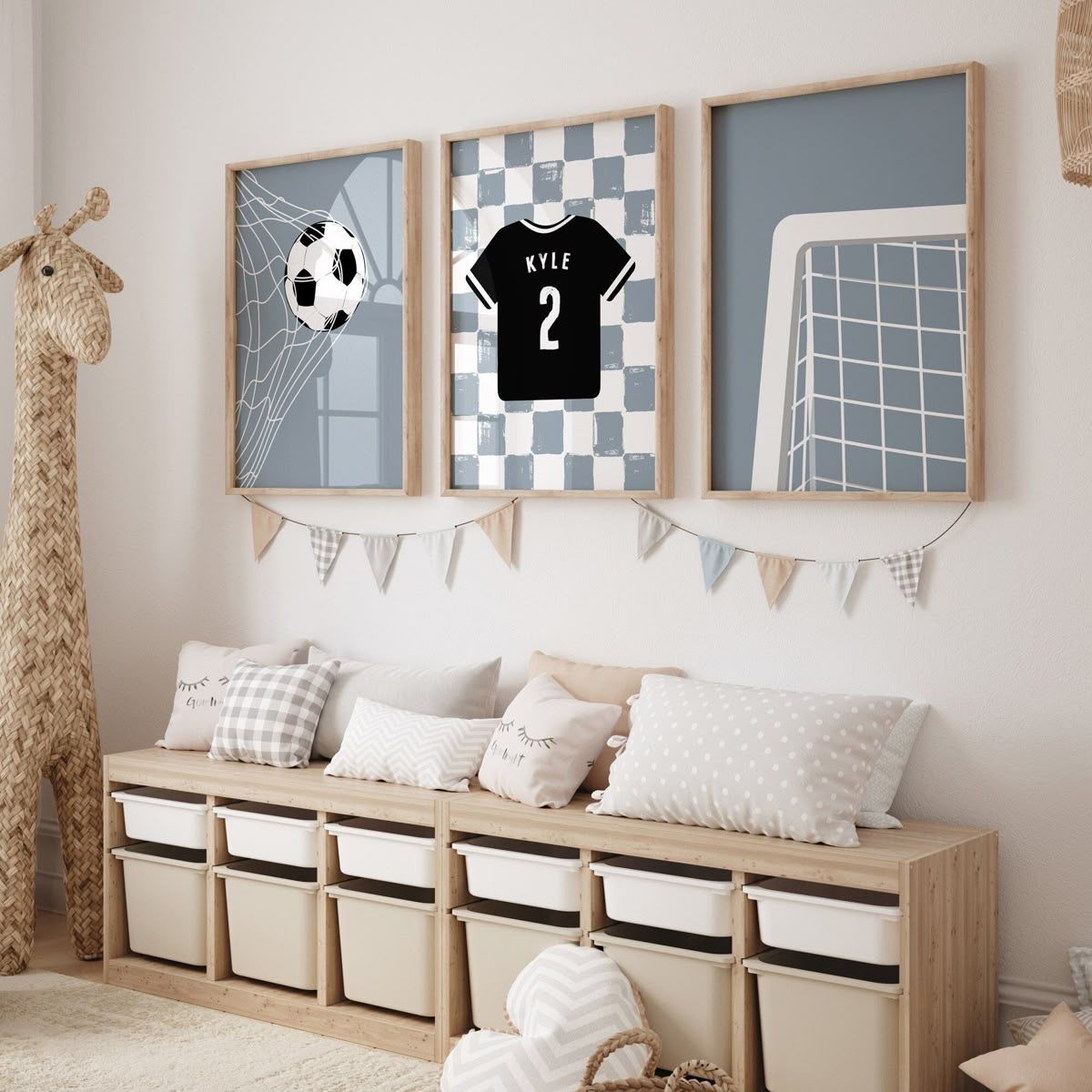 Football Wall Frames Set of 3 for Boys Room Sports Wall Art Personalized Jersey