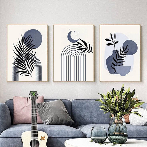 Abstract Wall Frame Set of 3 - Modern Abstract Framed Wall Art Decor Pakistan - 13x18 A3 White