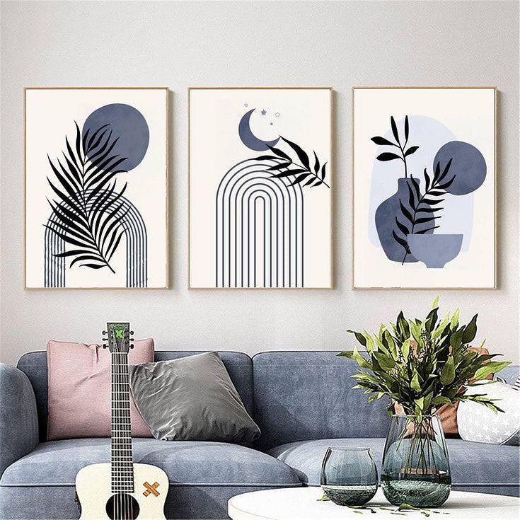 Abstract Wall Frame Set of 3 - Modern Abstract Framed Wall Art Decor Pakistan - 13x18 A3 White
