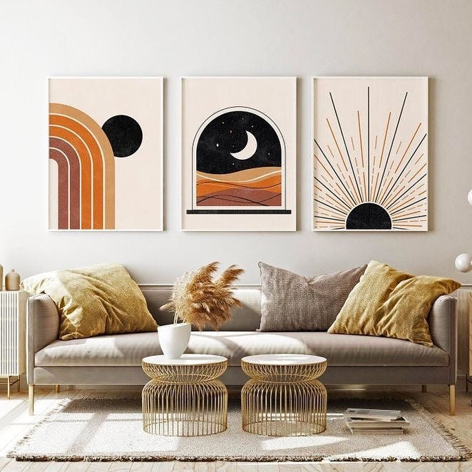 Minimalist Abstract Art Frame Set of 3 - Modern Abstract Framed Wall Art Decor Pakistan - 13x18 A3 White