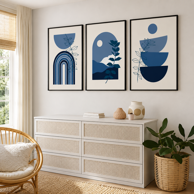 Modern Abstract Digital Printed Wall Art Set of 3 - Design 18 - Modern Abstract Framed Wall Art Decor Pakistan - 13x18 A3 White