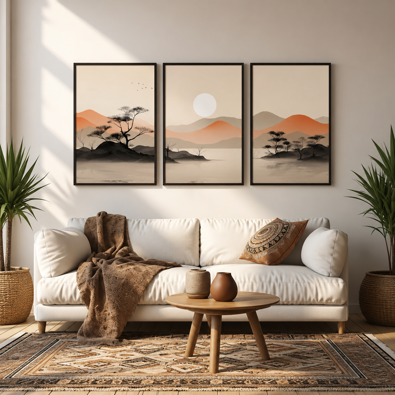 Modern Abstract Digital Printed Wall Art Set of 3 - Design 17 - Modern Abstract Framed Wall Art Decor Pakistan - 13x18 A3 White