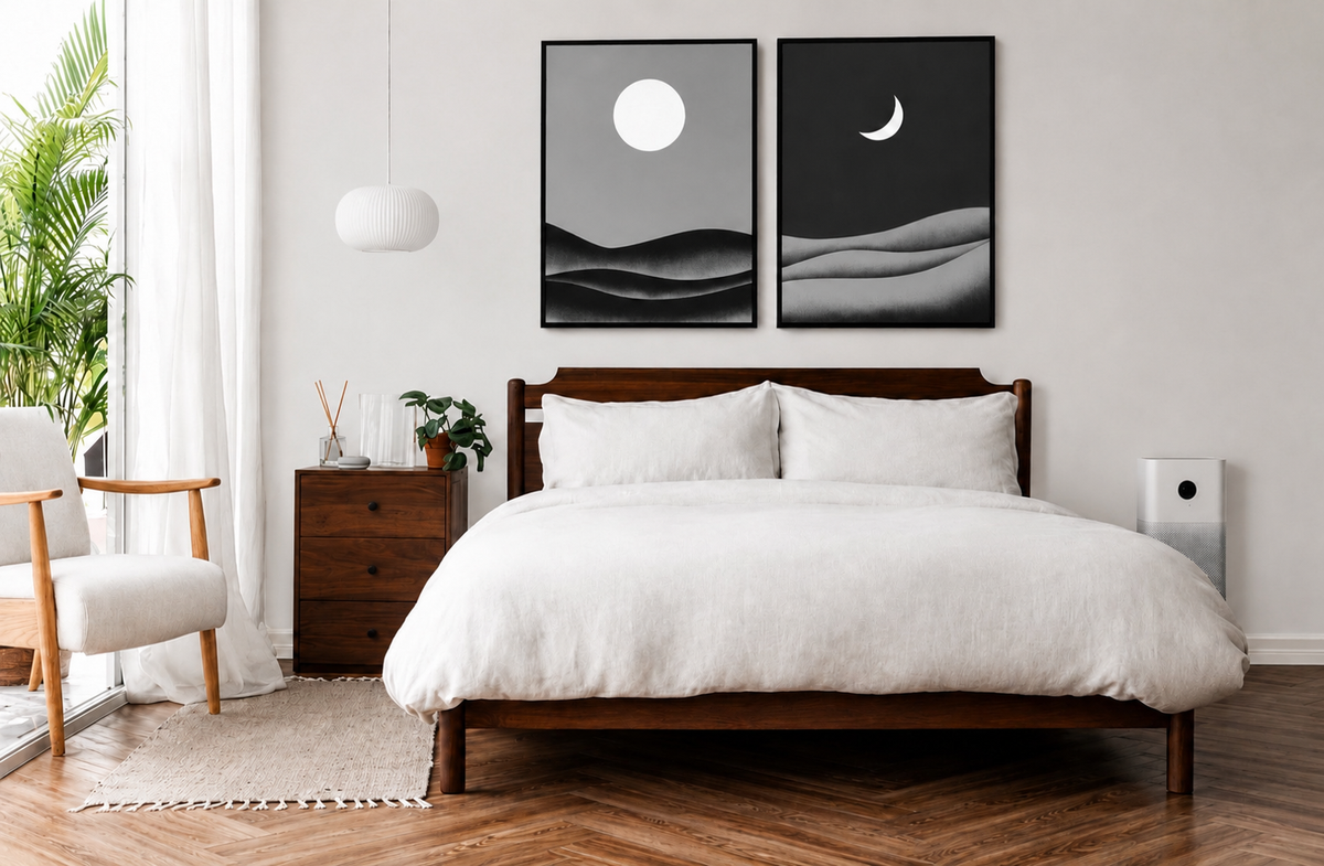 Modern Wall Art Set of 2 - Design 20 - Modern Abstract Framed Wall Art Decor Pakistan - 18x24 A2+ White