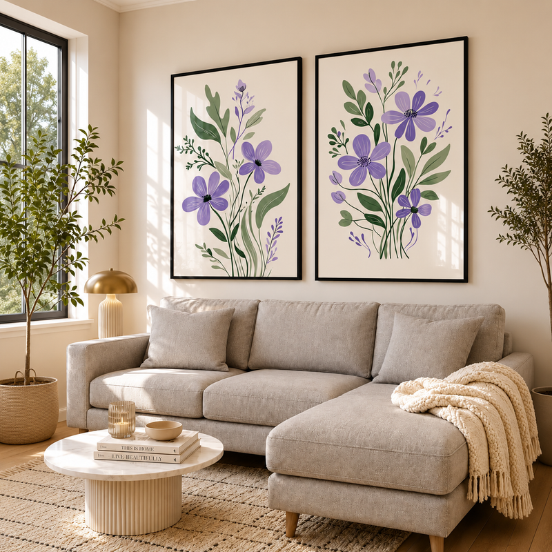 Modern Wall Art Set of 2 - Design 19 - Modern Abstract Framed Wall Art Decor Pakistan - 18x24 A2+ White