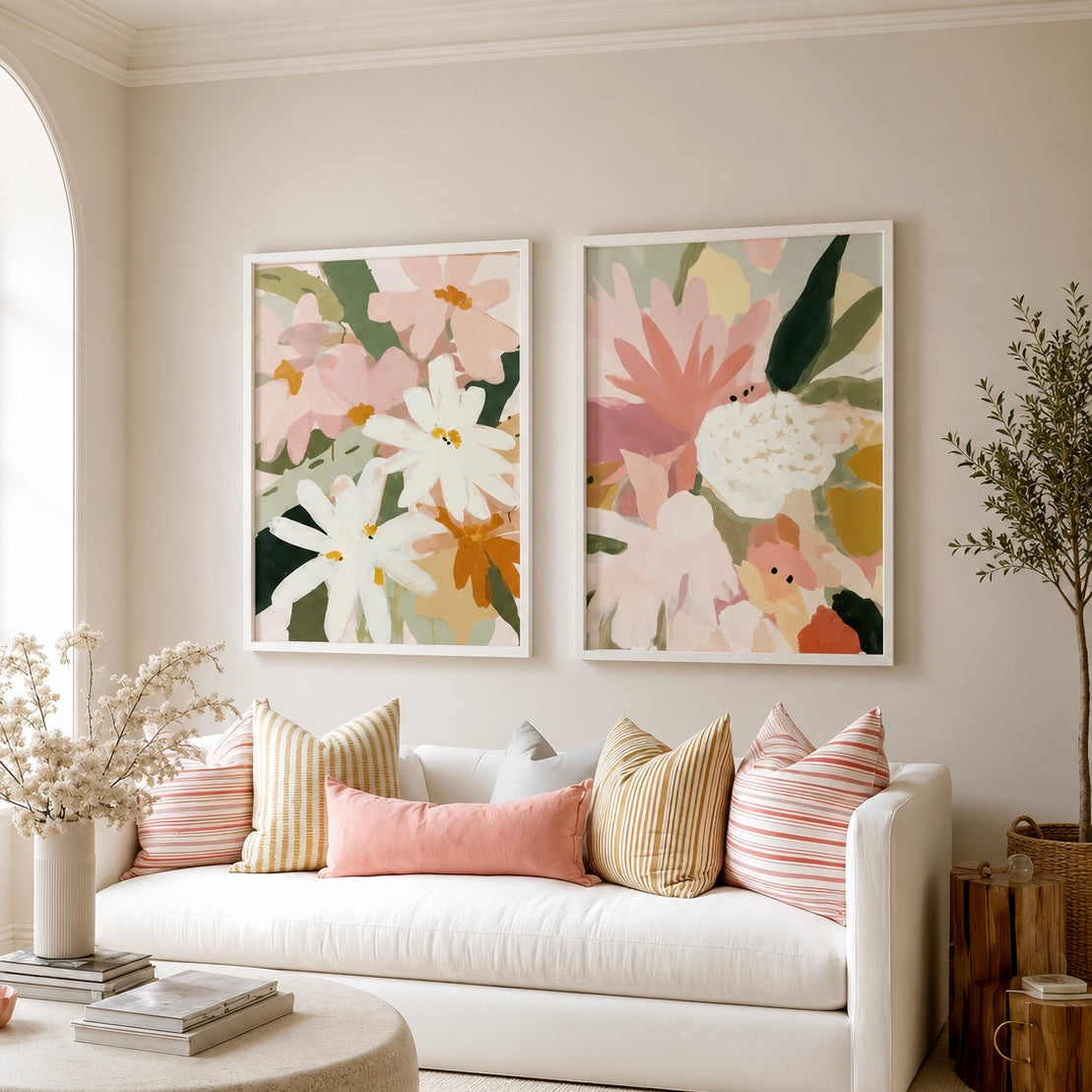 Modern Wall Art Set of 2 - Design 18 - Modern Abstract Framed Wall Art Decor Pakistan - 18x24 A2+ White