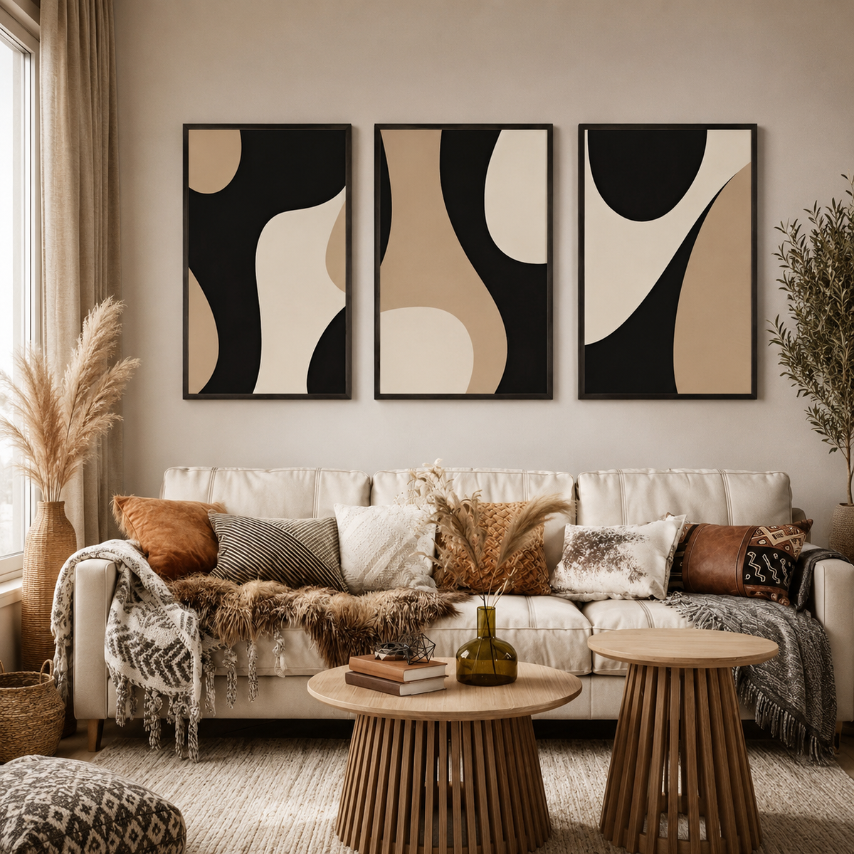 Modern Abstract Digital Printed Wall Art Set of 3 - Design 16 - Modern Abstract Framed Wall Art Decor Pakistan - 13x18 A3 White