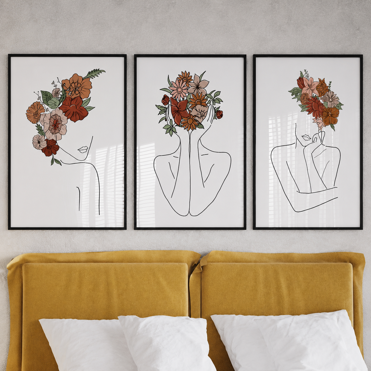 Floral Wall Art Set of 3 - Design 14 - Framed Botanical Floral Wall Art for Living Room Decor Pakistan - 13x18 A3 White