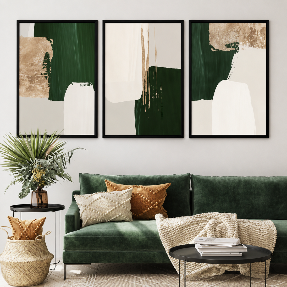 Modern Abstract Digital Printed Wall Art Set of 3 - Design 15 - Modern Abstract Framed Wall Art Decor Pakistan - 13x18 A3 White