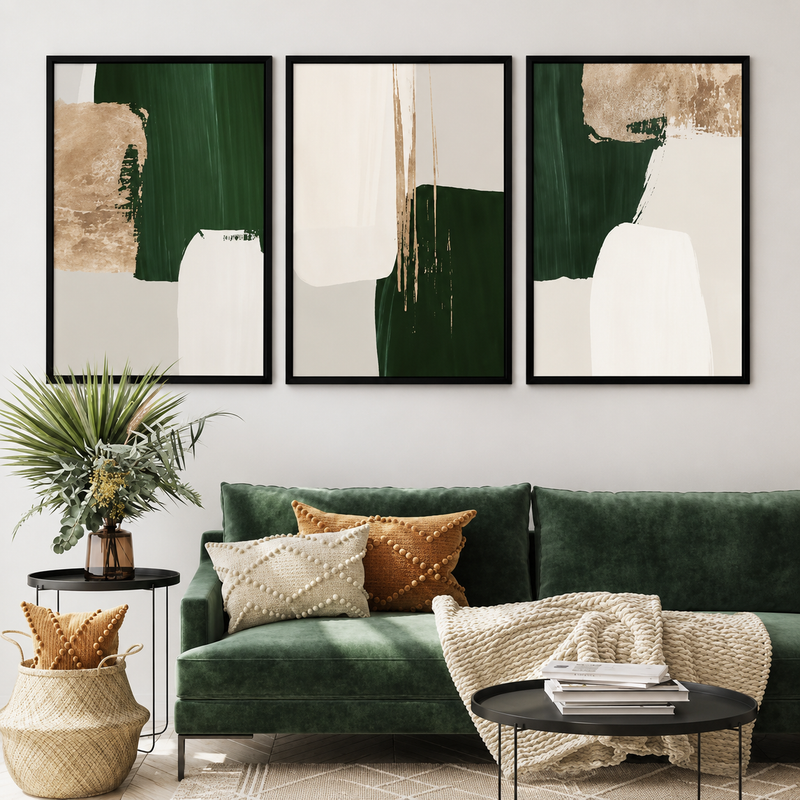 Modern Abstract Digital Printed Wall Art Set of 3 - Design 15 - Modern Abstract Framed Wall Art Decor Pakistan - 13x18 A3 White