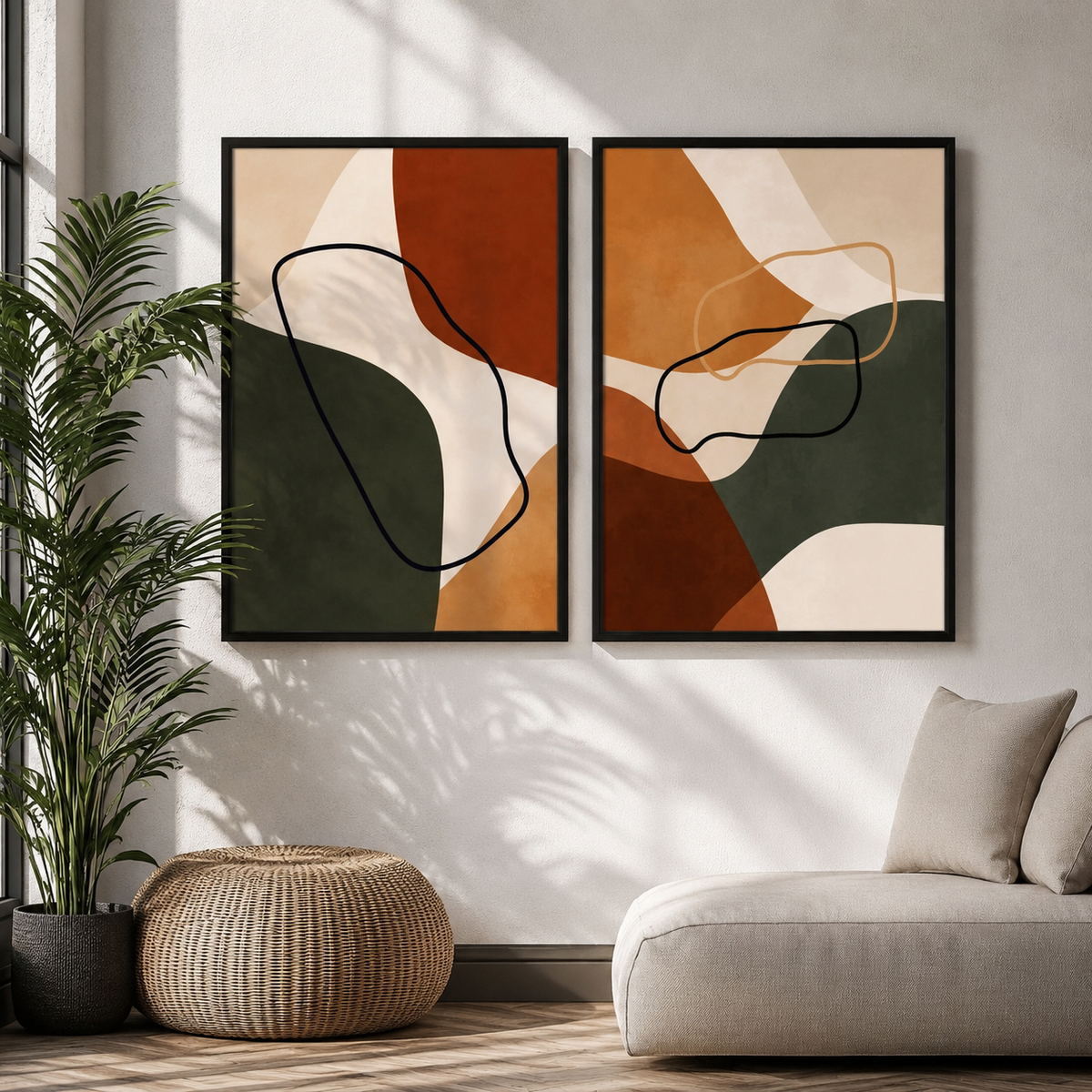 Modern Wall Art Set of 2 - Design 16 - Modern Abstract Framed Wall Art Decor Pakistan - 18x24 A2+ White