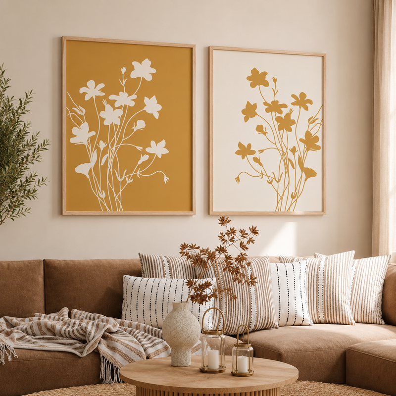 Modern Wall Art Set of 2 - Design 14 - Modern Abstract Framed Wall Art Decor Pakistan - 18x24 A2+ White