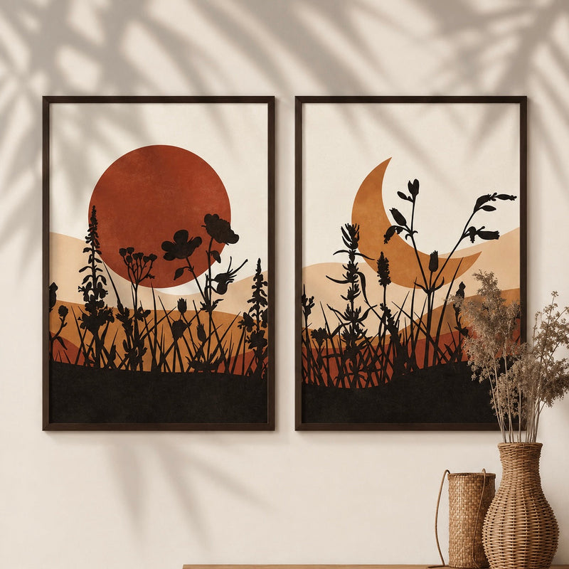 Modern Wall Art Set of 2 - Design 13 - Framed Botanical Floral Wall Art for Living Room Decor Pakistan - 18x24 A2+ White