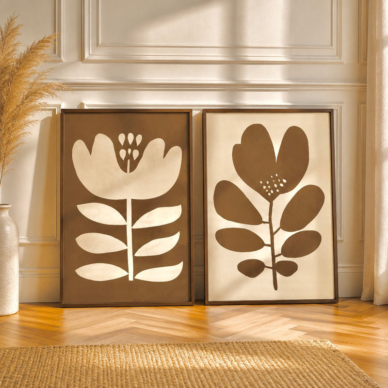 Modern Wall Art Set of 2 - Design 11 - Framed Botanical Floral Wall Art for Living Room Decor Pakistan - 18x24 A2+ White