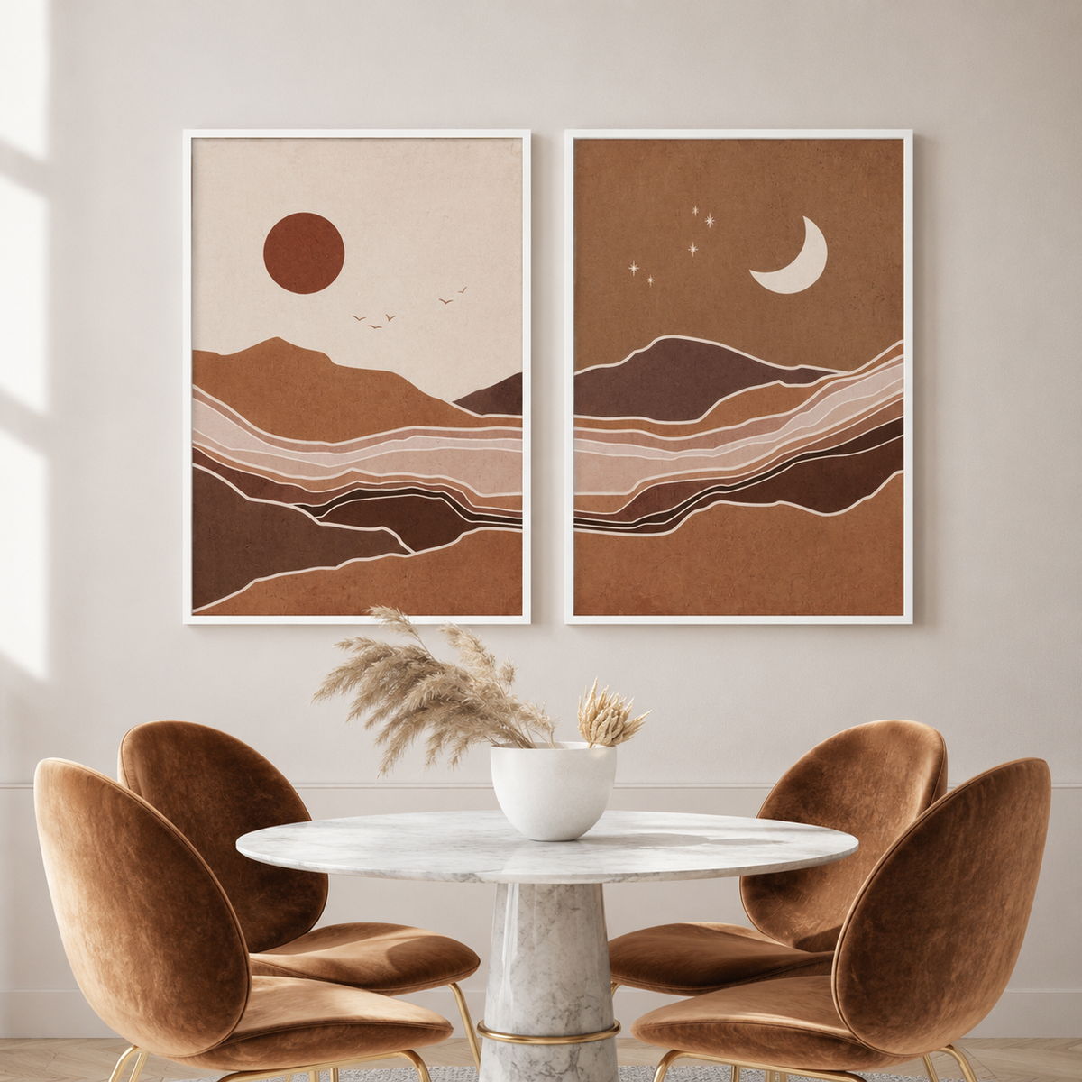 Modern Wall Art Set of 2 - Design 10 - Modern Abstract Framed Wall Art Decor Pakistan - 18x24 A2+ White